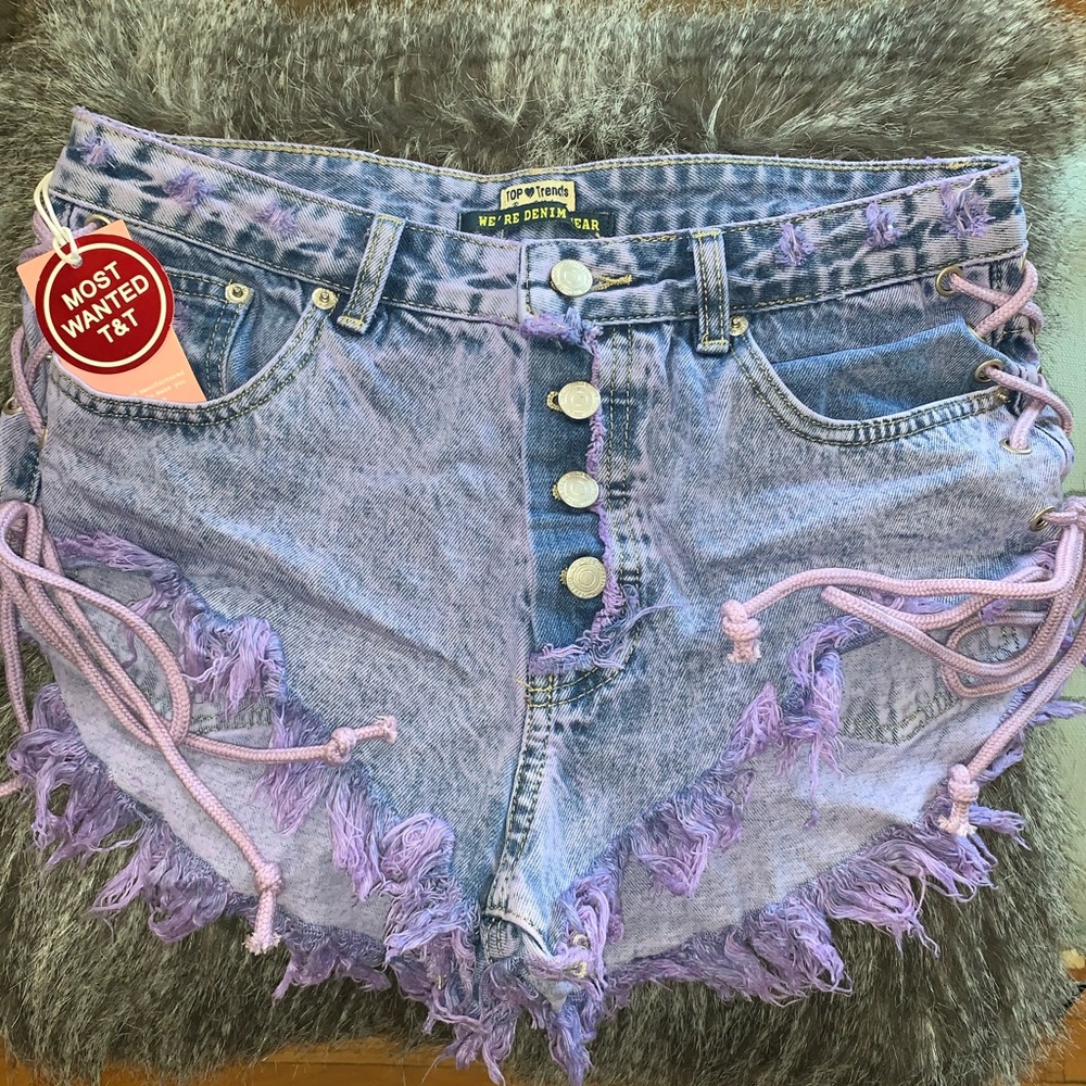 ✨💜 Side-Tie Purple Acid Wash Short Shorts ✨💜